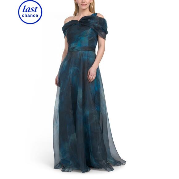 NWT RENE BY RENE RUIZ Twisted Off The Shoulder Organza Gown Sz 14 - Picture 1 of 5